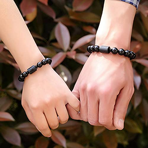SX Commerce Natural Obsidian Stone Bead Bracelet Couple Men 10mm and Women 8mm Dragon and Phoenix Totem Jewelry (Dragon)4