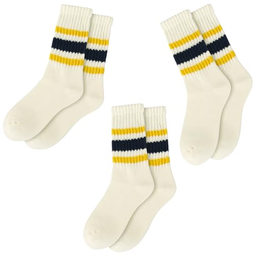 Crew Striped Socks for Women: Classic Retro Novelty Mid Calf Tube Cotton Socks with Cushioned Size 5-10