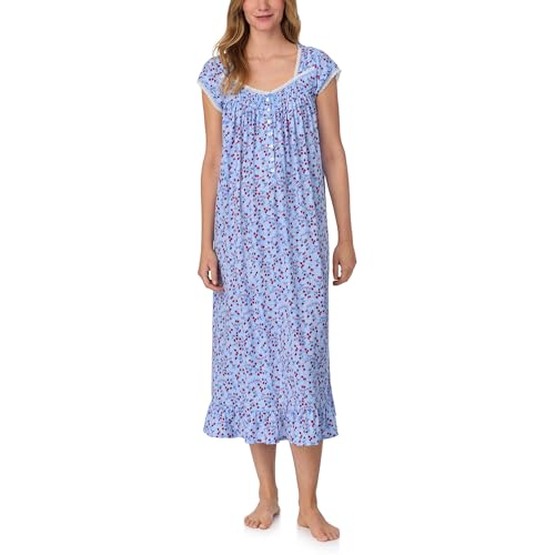 Women's 100% Cotton Sleeveless Nightgown, Jersey Knit, Ruffle Hem, Pintuck Neckline, Button-Front