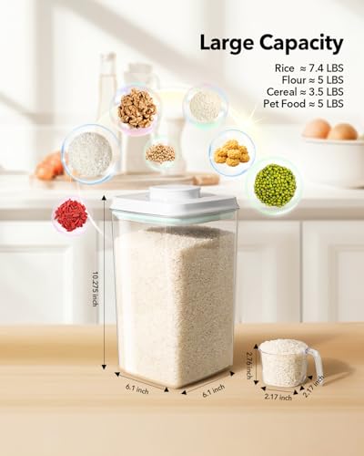 Image of Ankou Airtight Pop Food Storage Container with Lid & 130ml Scoop, 4L /4.2qt BPA-Free Cereal, Rice, Flour, Pasta & Snack Container, Stackable & Durable,Kitchen Pantry Organizer