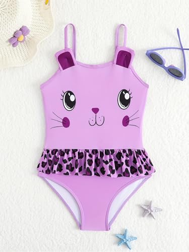 Hansber Kids Girls One Piece Cute Cartoon Print Swimsuit Sleeveless Straps Swimsuit Surfing Suit Beachwear3