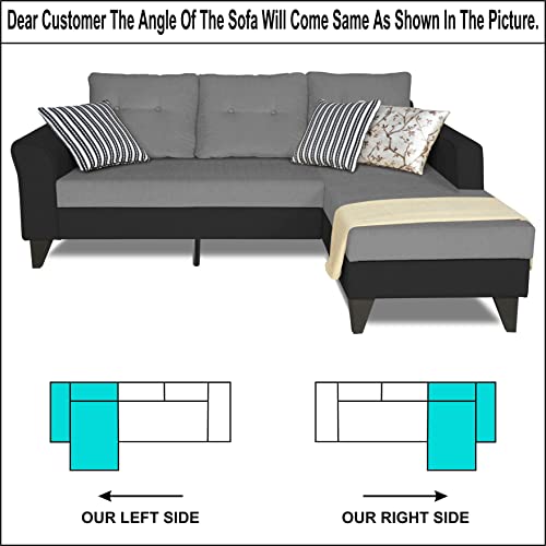 Image of Adorn India Maddox Tufted L Shape 4 Seater Sofa Set RHS (Grey & Black) (3 Year Warranty)