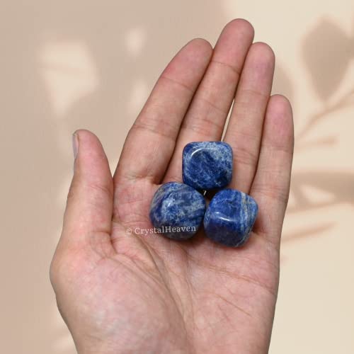 Image of Certified Sodalite Crystal Healing Tumbled Stone, Natural Polished Crystals for DIY Crafts, Manifestation, Meditation, Pooja Feng Shui and Reiki Healing (30 Grams)