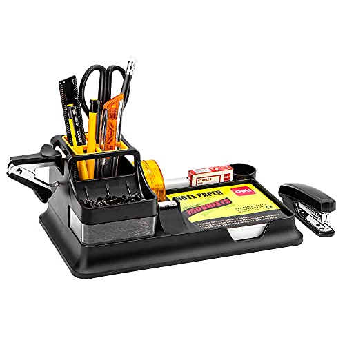 Office Supplies Organizer Set, Desk Organizer with Pencil Holder and Tape Dispenser, Office Decor, 13 Pcs Office Accessories for Home, Office, School, Black