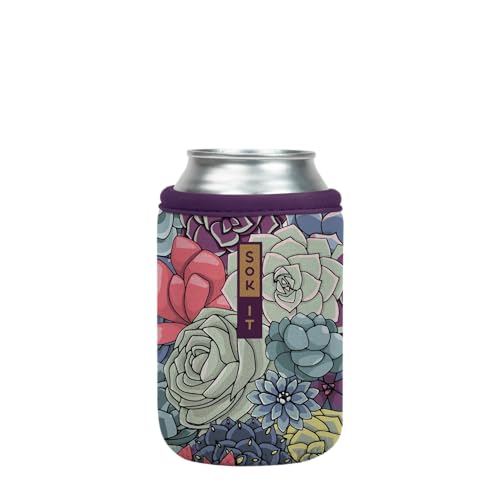 Sok It CanSok Sleeve for Beer & Soda Insulated Neoprene Cover (Succulents, 12oz Can Sleeve)