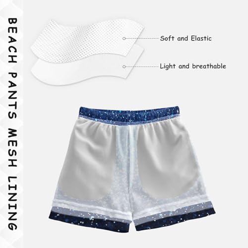 Pigsaly Boys' Swim Board Shorts Royal Blue Gradient Flashing Navy Blue Glitter Boy's Swim Trunks Kids Swimwear M4