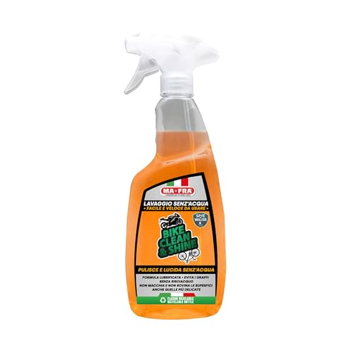 Bike Clean & Shine Mafra Detergente Lavaggio Waterless Senza Acqua per Moto, Scooter, Bici e Monopattini, Lavaggio a Secco, Pulizia Rapida e Sicura, Formula Lubrifica per Evitare Graffi Formato 750ml