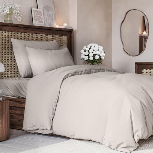 Double Bed Duvet Cover Set 3-Piece – 200x200cm Cover + 2 Pillowcases 50x80cm – Super Soft, Breathable & Wrinkle-Free Microfibre Polyester – Strong Zipper Closure & Corner Ties – OEKO-TEX – Light Grey