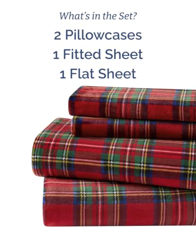 Image of Fleece Sheets Full Size Set - 4-Piece Velvet Flannel Sheet Set - Tartan