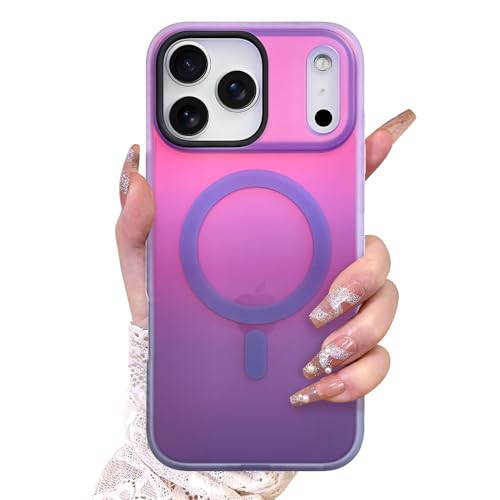Image of AIGOMARA Magnetic Case for iPhone 17 Pro Max, Compatible with Magsafe, Fluorescent Iridescent Case for Women Girls, Shockproof Translucent Matte Protective Cover 6.9 Inch 2025, Blue Purple