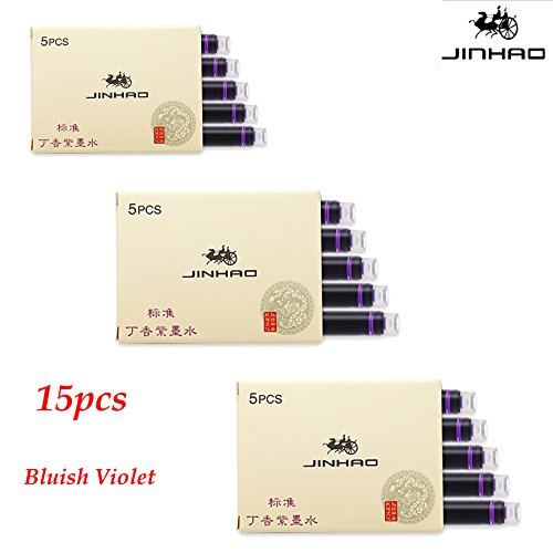 15PCS Set Jinhao Fountain Pen Ink Refill Cartridges Colorful Color International Standard Size Disposable and Generic Ink Refill Cartridges (Bluish Violet)