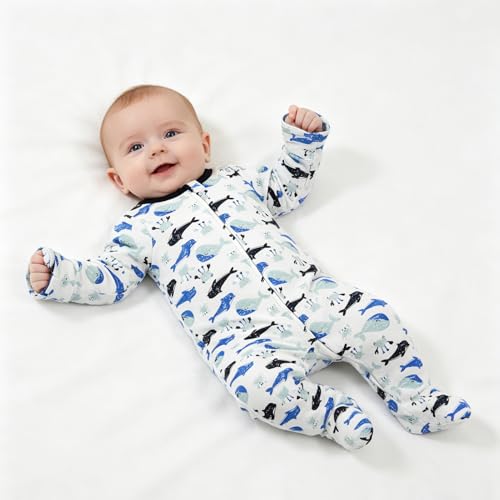 Image of Aablexema Baby Footie Pajamas with Mittens - 3Pcs Infant Cotton Footed One Piece Sleepwear Outfits
