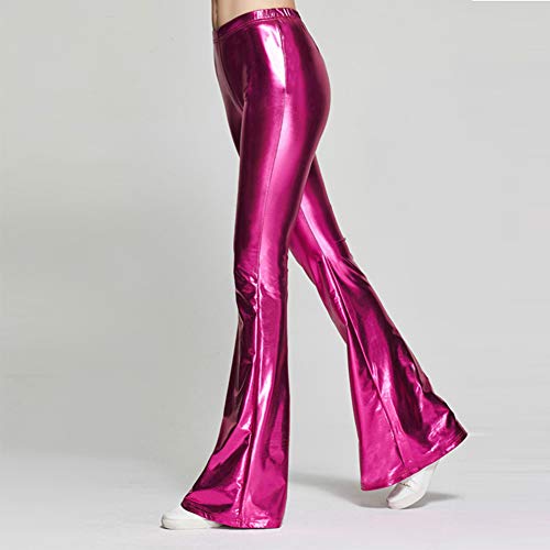 Women's 70s Disco Dance Party Shiny Metallic Flare Leggings High Waist Wide Leg Bootcut Palazzo Glam Yoga Trousers4