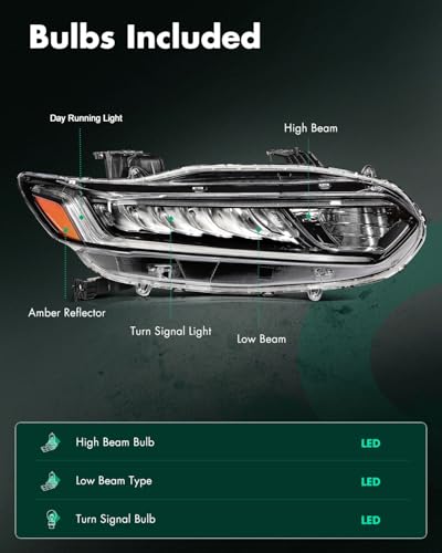 Image of SCITOO Headlight Assembly Fit 2018-2021 for Honda Accord Chrome Housing Amber Reflector Right Side Headlight 33150-TVA-A01