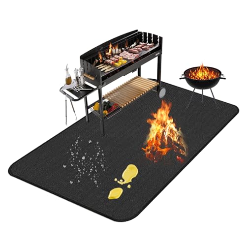 Perched Helper 7048 Inch Grill Mat for Outdoor Deck Protector, Double-Sided Fireproof Pad, Oil-Proof Waterproof BBQ Mat for Under Grill, Black