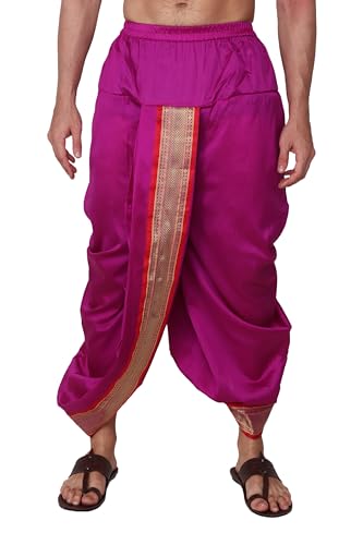 Image of Rameshwaram Fabrics Mens Ready to Wear Silk Dhoti with Angwastra Set - Pocket Dhothi