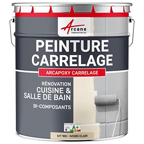 ARCANE INDUSTRIES Peinture carrelage Cuisine & Salle de Bain, résine bi-composante : Arcapoxy carrelage - 1 kg (jusqu'à 10 m² en 2 Couches) Ivoire Clair - RAL 1015