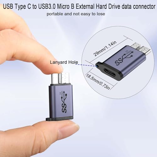 Image of ETZIN 10Gbps USB C Female to Micro B Male Data Adapter Type C to Micro B Male Converter, for External Hard SSD Drive Tablet Digital Camera Phone Laptop(90 Degree, Pack-of-1) EPL-1173TC