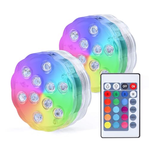 AquaMiracle Submersible LED Lights with Remote Waterproof Battery Operated, Multi Color Changing Hot Tub Lights for Shower, Pool, Pond, Aquarium, Bath, Party, Vase Decoration (2-Pack)