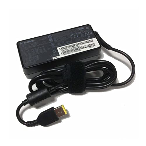 Image of Len-OVO 65W Orignal USB Slim Tip Rectangular pin Laptop Adapter /Charger for Select Models of Lenovo Laptops Black- (with 3 Pin Power Cable)