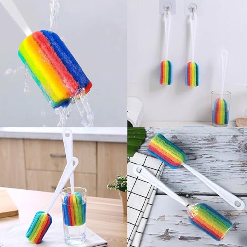 Image of 3PCS Cleaning Bottle Sponge Brush with Long Handle Scouring Pad Scrub Brushes for Kitchen Clean Glasses Mugs Cups