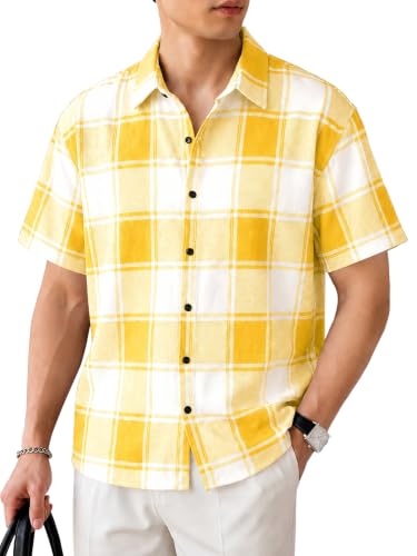 Image of Nobel Monk Men's Checkered Casual Shirt |Half Sleeve | Loose Fit |Stylish Shirt for Men