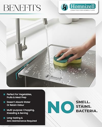 Image of Premium Large Countertop Stainless Steel Chopping Board (35 x 31 cm) - Heavy-Duty Kitchen Cutting Board for Vegetables, Fruits, Meat & Roti Making - Hygienic, Rust-Resistant & Easy to Clean