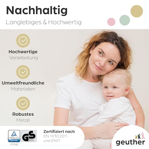 Geuther Treppenschutzgitter Easylock Plus | Türschutzgitter ohne Bohren inkl Klemmen | Breite 84,5-92,5 cm | Türgitter Baby Holz-Metall | Kinderschutzgitter beidseitig öffnend | Kindersicherung | Weiß