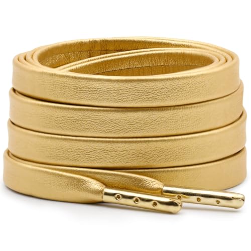 DELELE Flat PU Leather Laces: Waterproof Shoelaces for Sneakers Boot 2 Pair Golden With Gold Aglet 47 inch by DELELE - Used condition - US$8.55