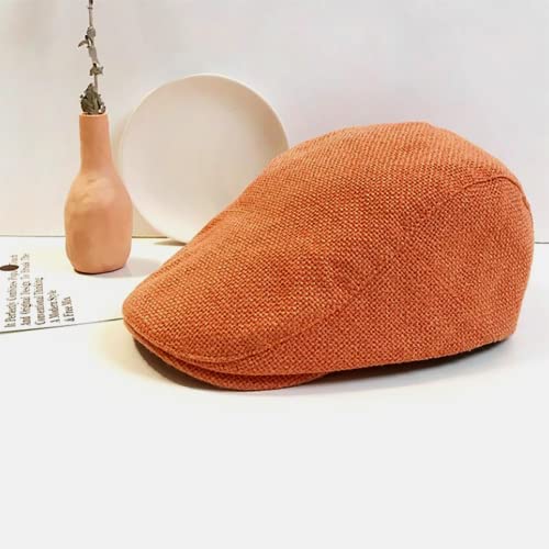 Linen Retro Newsboy Caps, Metal Buckle Adjustable Plain Flat Cotton Gatsby Hats,Orange #TOP5