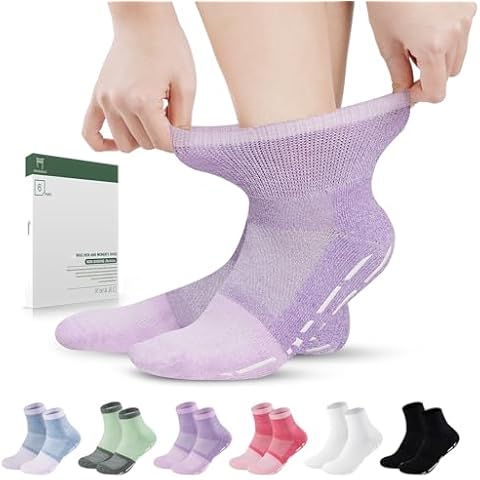 Bulinlulu Diabetic Socks with Grippers for Men Women -6 Pairs Non Binding Diabetic Ankle Slipper Socks Size 6-9 9-12(Bright-Medium) Cover