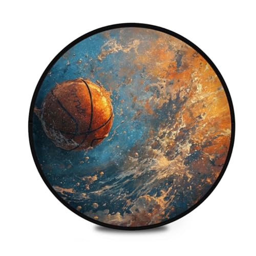 Small Round Carpet 3Ft Surreal Basketball Representation