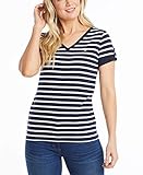 Nautica Women Easy Comfort V-Neck Striped Supersoft Stretch Cotton T-Shirt, Navy, Medium