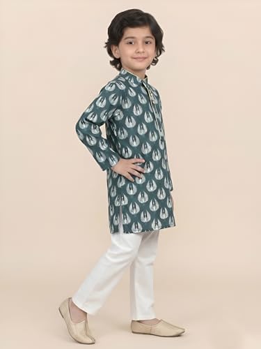 Image of POLKA TOTS Boys Cotton Ethnic Kurta Pajama Set with Attached Koti | Ethnic Motif Wear Kids Kurta Pyjama for Boys & Toddlers | Traditional Dress for Weddings & Festivals | Festive Jubba Set for Babies