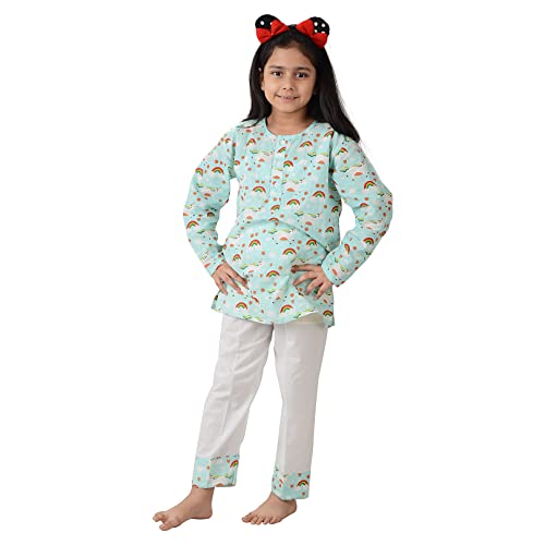 Image of Frangipani Kids Multi-Coloured Printed Unicorn Dream and Kurta Style Pyjama Set