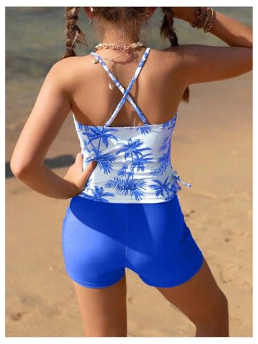 Image of Girl's 2 Piece Tankini Set Tropical Print Bathing Suits Hawaiian Swimsuits with Shorts Beachwear Tankini