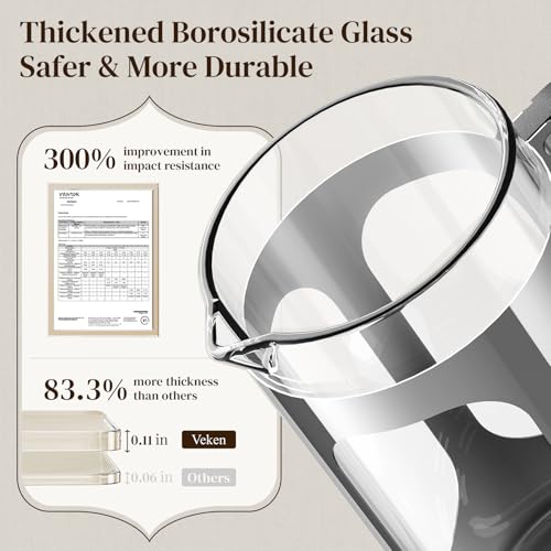 image for Veken French Press Coffee Maker 34oz 1 L, No Plastic Touching Cafe, He