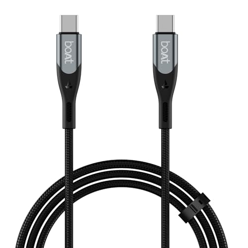 boAt Type C to C 100W/5A PD Fast Charging Cable with E-Mark, 480 Mbps Data Sync, Premium Nylon Braided Skin,10,000+ Bends & Durable Aluminium Alloy Shell (Carbon Black)