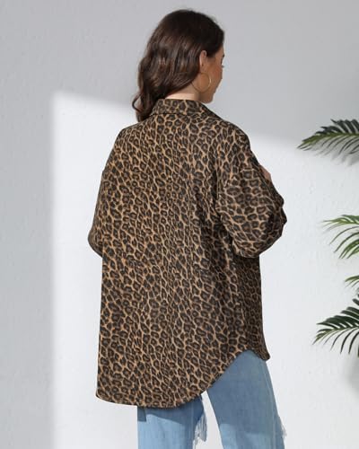 Kedera Women’s Leopard Print Jean Jacket Cheetah Print Denim Bomber Jacket Button Down Shacket Coat3