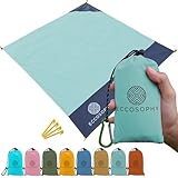 ECCOSOPHY Sand Proof Beach Blanket - Waterproof Picnic Blanket 60x55 Outdoor Compact Pocket Blanket Lightweight Ground Cover for Hiking Camping Festivals Sports Travel with Bag & Stakes (Pistachio)
