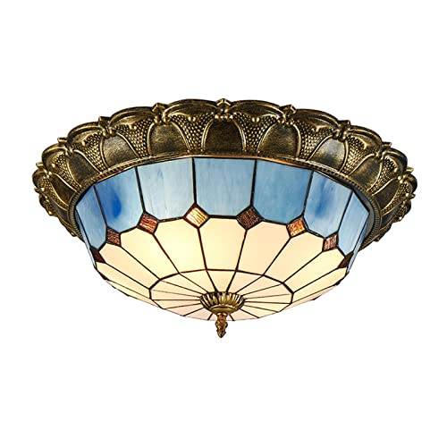 Plafonnier LED bleu intensité variable grand dôme en verre teinté mosaïque 40,6 cm