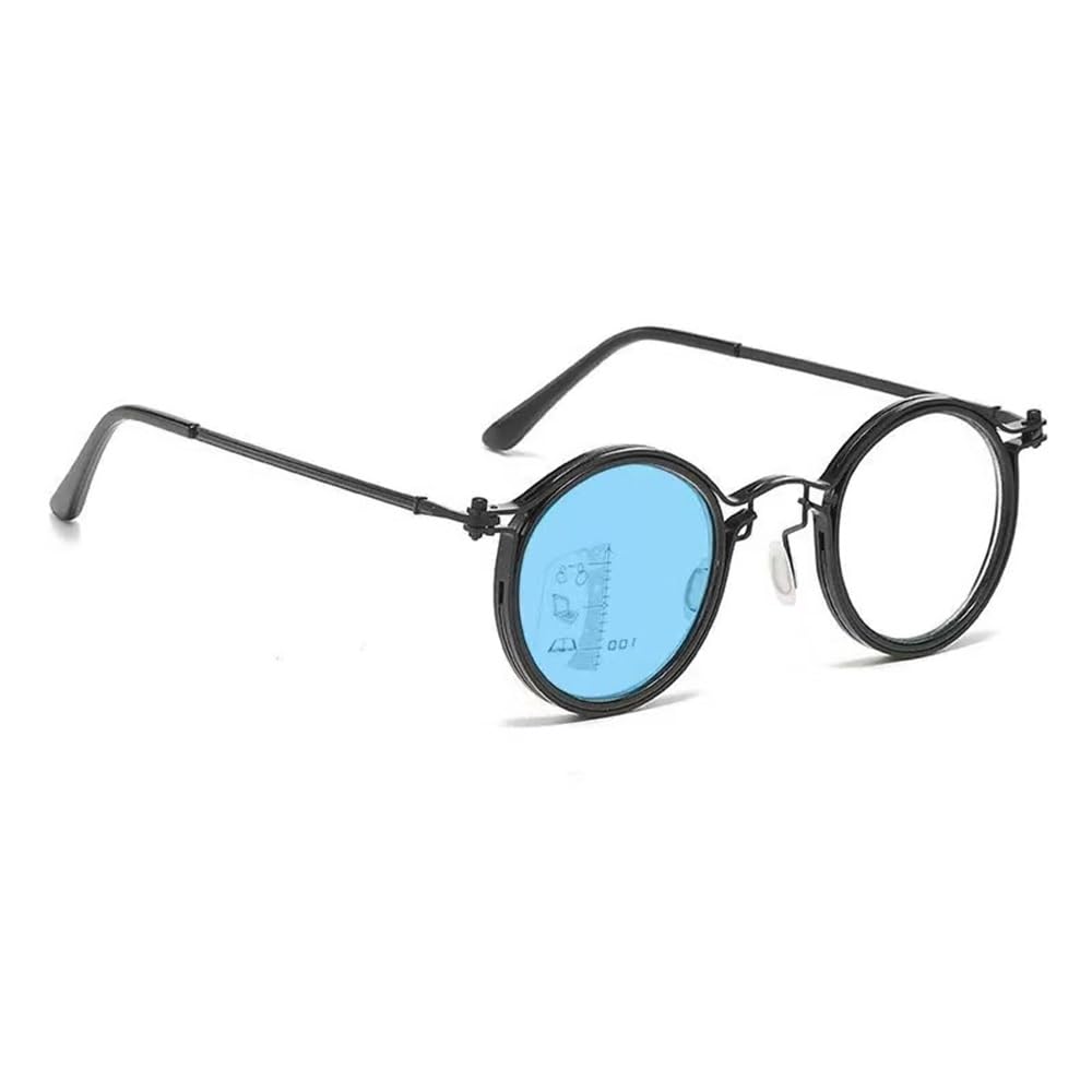 Opoldbdmac Men's Black Round Presbyopic Glasses Progressive Multifocal Reading Glasses Photochromic Sunglasses Professor Readers ﻿Vintage(,2.5 X)
