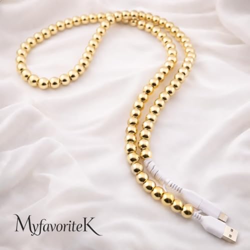 Image of Stylish Beaded Phone Charger Cable Colors USB Charging Cord for Smartphones (2-1 to USB A, Gold, 3.3ft)