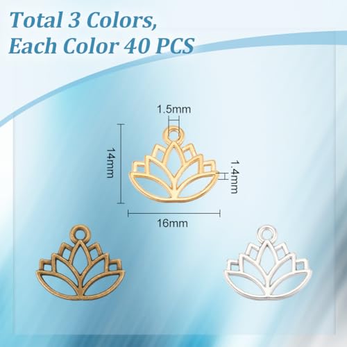 UNICRAFTALE about 120 pcs 3 Colors Lotus Charms Hollow Lotus Flower Charms Alloy Yoga Charms Lotus Pendants Metal Charms Mini Charms Pendant for DIY Necklace Bracelet Earring Jewelry Making Crafting - Image 4