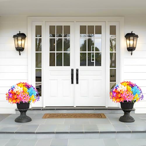 Artificial Fake Flowers for Outdoor Spring Decoration, 12 Bundles UV Resistant Faux Plastic Fabric Flowers Lily for Indoor Outdoor Garden Porch Entryway Window Box Pot Vase Planter Decor