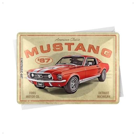 Nostalgic-Art Tarjeta de felicitación retro para Ford Mustang GT 1967 Red – Idea de regalo para los fans de los coches, postales de chapa, mini cartel de metal de 10 x 14 cm