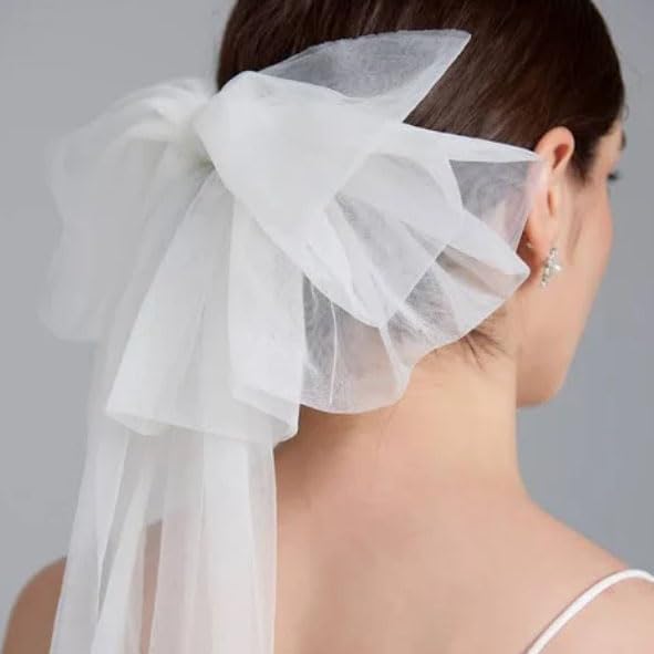 Miniatura 3 de Cliory White Hair Bow Veil Bridal Hair Bow Veil Short Bridal Veil White Tulle Veil Bride Veil Clip Bachelorette Party Hair Veil Accessories for