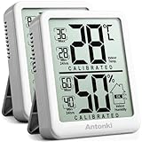 Antonki 2 piezas Termómetro de habitación, higrómetro digital pequeño para interiores, medidor de humedad, medidor de temperatura y humedad con sensor de registro máximo/mínimo para el hogar, plantas