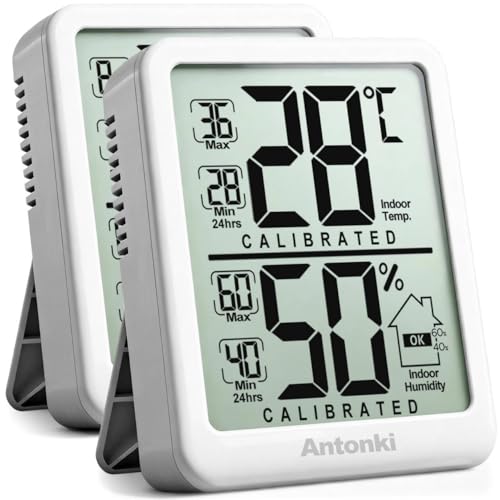 Antonki 2er-Pack Raumthermometer, digitales kleines Hygrometer Innenthermometer Luftfeuchtigkeitsmesser, Temperatur Luftfeuchtigkeitsmesser mit...