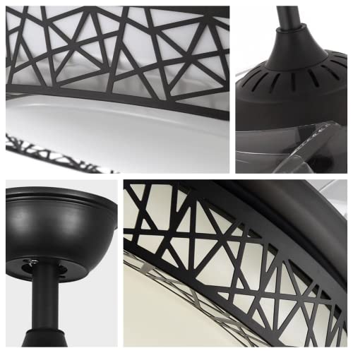 Fandian 42Inch Modern Ceiling Fans With Light Retractable Blades Led Ceiling Fan 3 Color Change 3 Speeds Chandelier Remote Control Fandelier For Living/Bbedroom (Black) #TOP6
